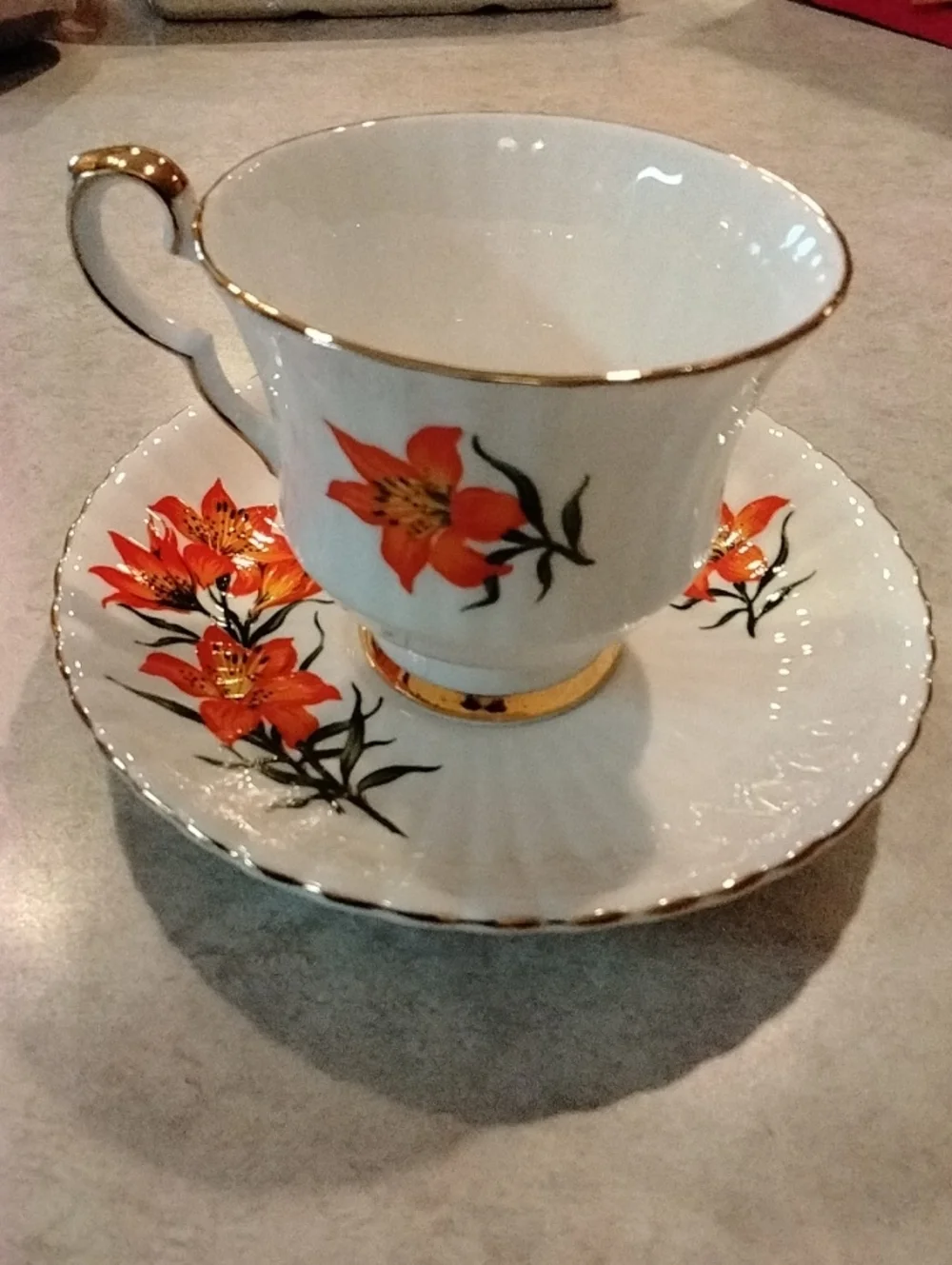 Royal Windsor Orange Prairie Lily Bone China Vintage Teacup and Saucer Set